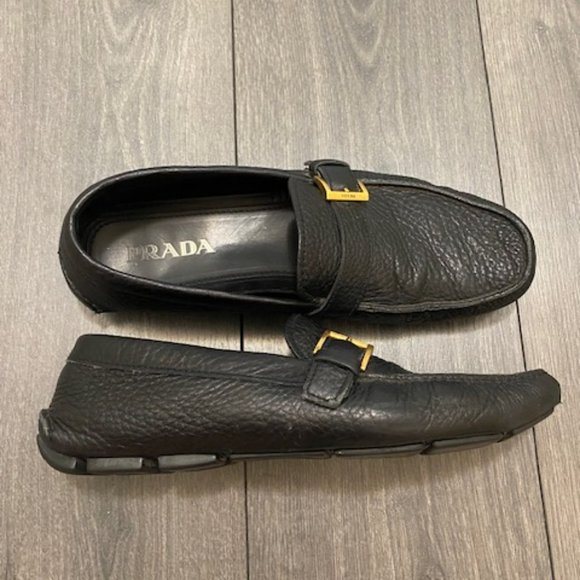 Prada Men's Black Textured Leather Driving Loafers Size 11.5 - Picture 4 of 14